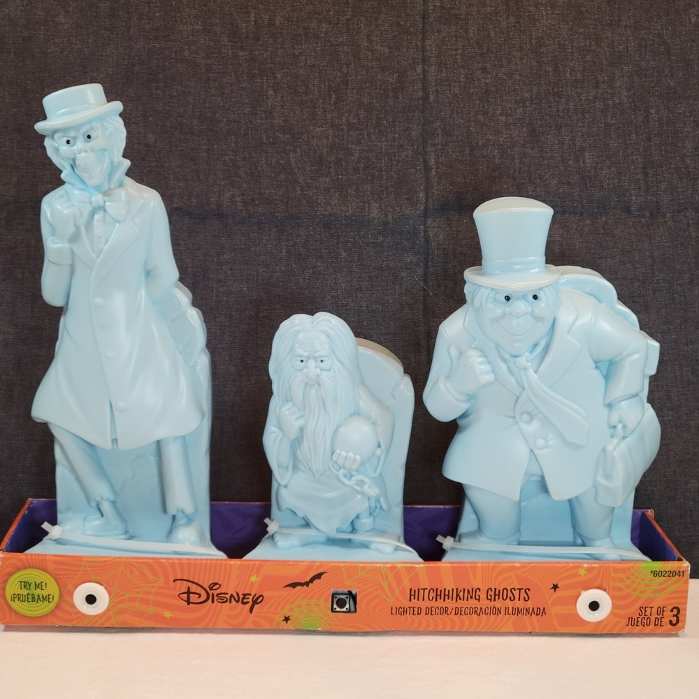 Disney Haunted Mansion Hitchhiking Ghosts Lighted Blow Mold Set Blue Gemmy NEW